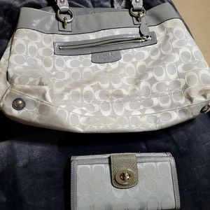 Coach gray purse and wallet